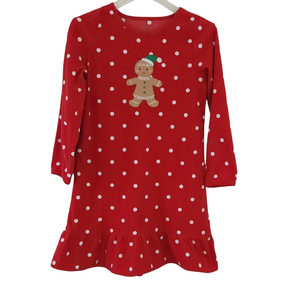 Carters Girls Christmas Pajamas Gingerbread Girl Size 8-10 Fleece Nightgown